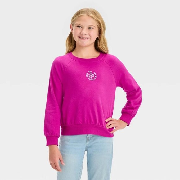 Cat & Jack Pink Long Sleeve Sweatshirt For Girls size 6-7 Small - Picture 1 of 3